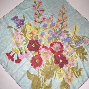 Vintage Royal Lady Silks Floral Rolled Hem Scarf Styled In Paris Teal 34” X 31”
